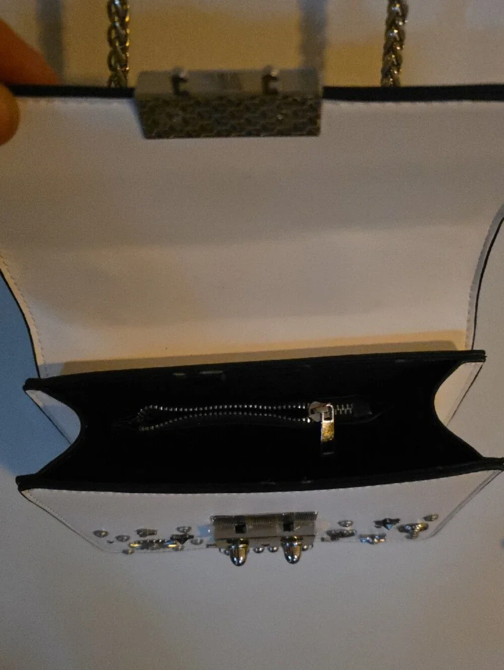 White Studded Top-Handle Satchel with Silver Hardware